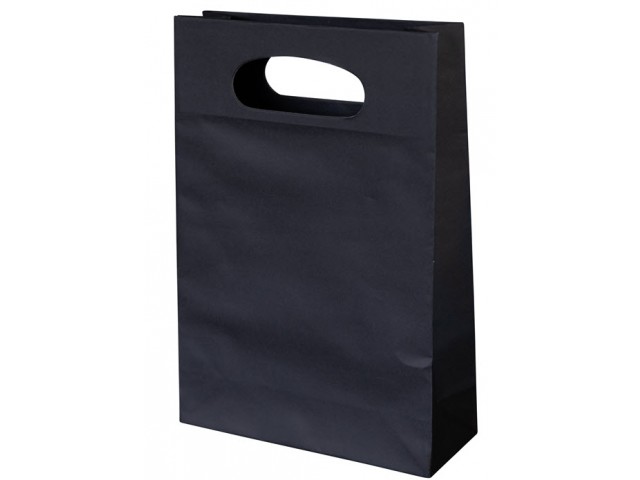 Accessory Size Black Paper Bag with gusset and die cut handle