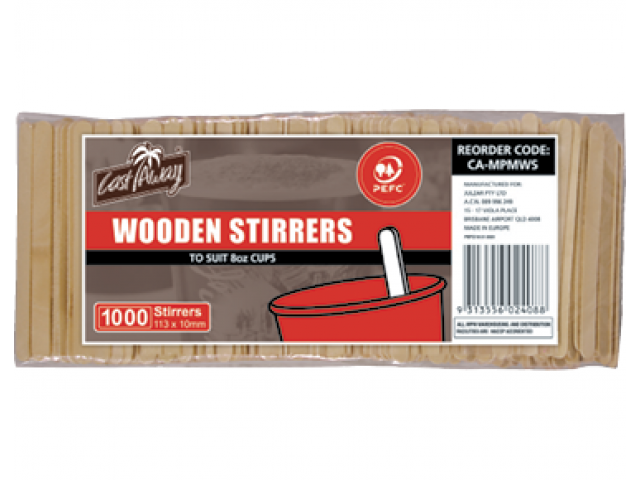 Disposable Wooden Stirrer Sticks (Pack/1000) 113x10mm
