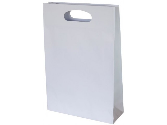 Small White Paper Bag with gusset and die cut handle