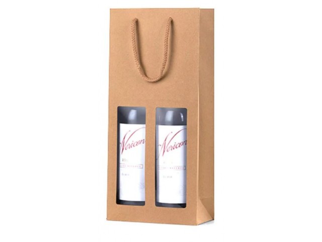 Double Wine Bag with Window Kraft