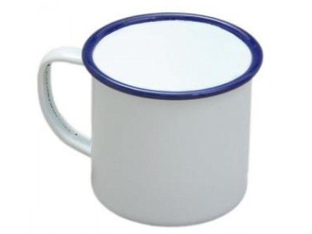Falcon Enamel (Coffee/Tea) Mug 284ml White with Blue Rim