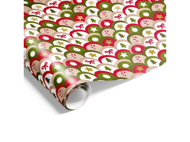 Gift Wrap Festive Scallop Red Olive