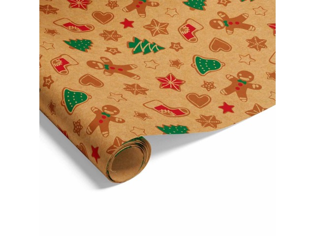 Gift Wrap Gingerbread on Kraft Red Green