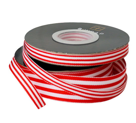 Red/White 15mm Striped Ribbon | Packaging Products