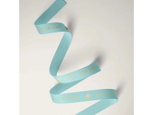 10mm Xmas Cheer Ribbon Gold/Aqua