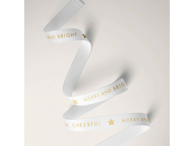 10mm Xmas Cheer Ribbon Gold/White